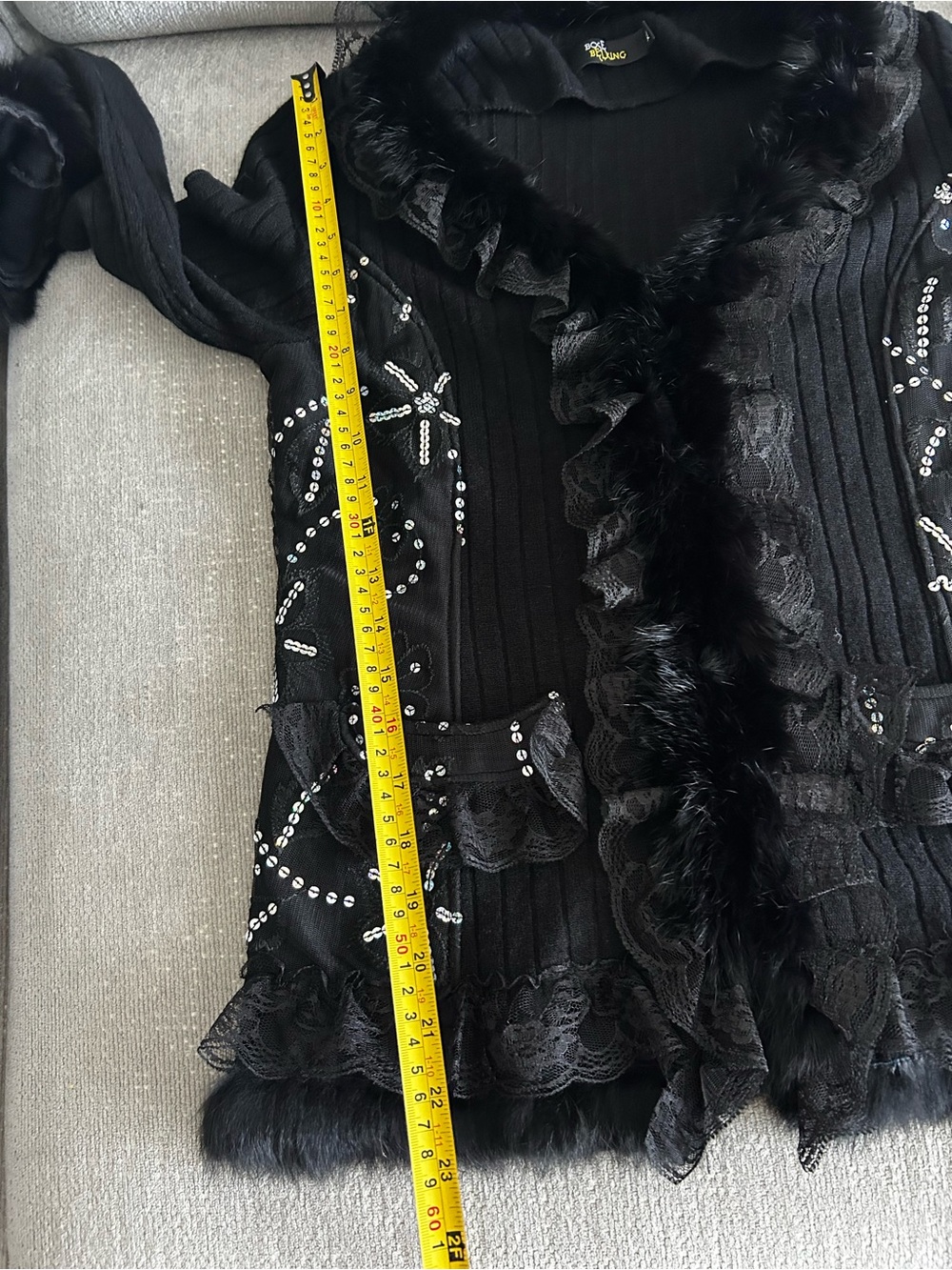 Vtg Knits Lace Sequins Fur Cardigan Sweater XL Linen Blend Whimsigoth Witchy - Picture 12 of 16